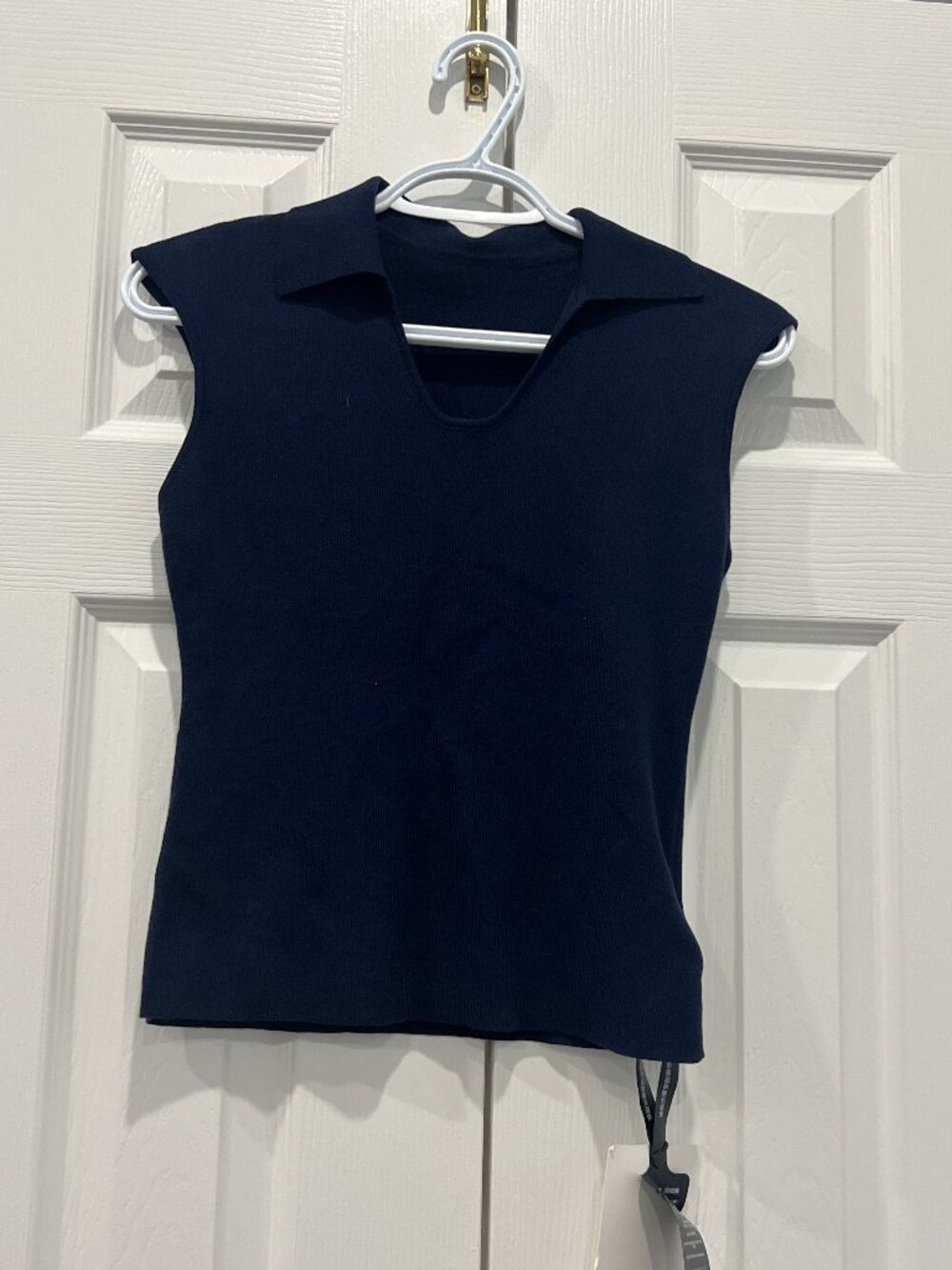 NWT Navy Ribbed Knit Sleeveless Collared Top